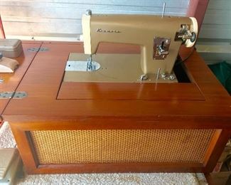 1963 Kenmore Sewing Machine w all attachments & manuals-works fine-nice Table top walnut case