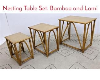 Lot 1016 3pc WARD WICKER WARE Nesting Table Set. Bamboo and Lami