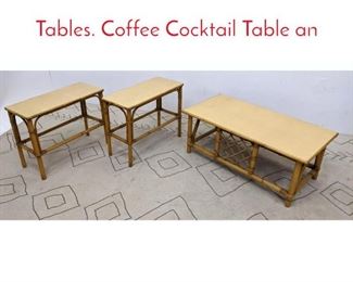 Lot 1017 Set 3 WARD WICKER WARE Tables. Coffee Cocktail Table an