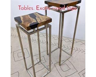 Lot 1038 2pcs Decorative Pedestal Tables. Exotic wood tops. 