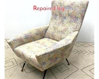 Lot 1044 Italian Style Lounge Chair. Repaired leg.