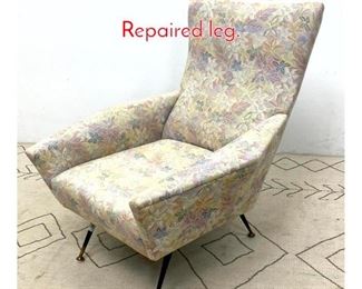 Lot 1044 Italian Style Lounge Chair. Repaired leg. 