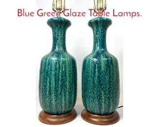 Lot 1054 Pair Mid Century Modern Blue Green Glaze Table Lamps. 