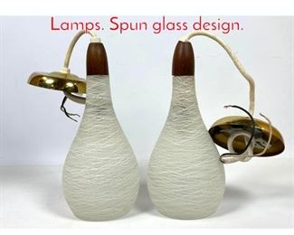 Lot 1056 Pair 50s Modern Pendant Lamps. Spun glass design. 
