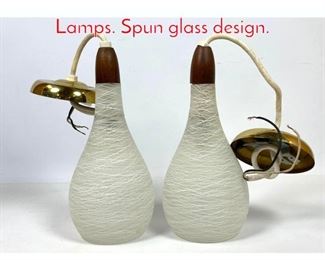 Lot 1056 Pair 50s Modern Pendant Lamps. Spun glass design.
