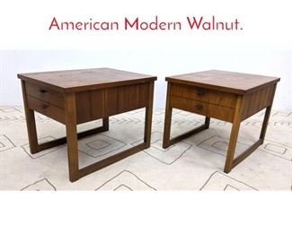 Lot 1069 Pair LANE Side Tables. American Modern Walnut. 