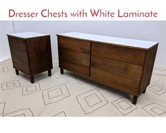 Lot 1076 2pc American Modern Dresser Chests with White Laminate 