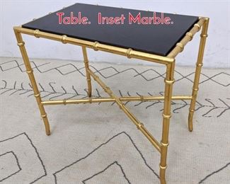 Lot 1100 Gilt Metal Faux Bamboo Side Table. Inset Marble.