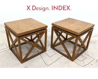 Lot 1129 Pair DREXEL Side Tables with X Design. INDEX.