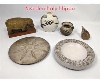 Lot 1445 Shelf Lot 6pc lot pottery Sweden Italy Hippo