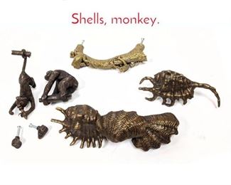 Lot 1455 7pc whimsical drawer handels. Shells, monkey.