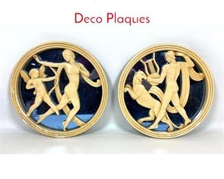 Lot 1482 2pc Blue mirror Art Deco Plaques
