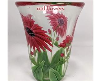 Lot 1486 BEYERS Art glass vase with red flowers