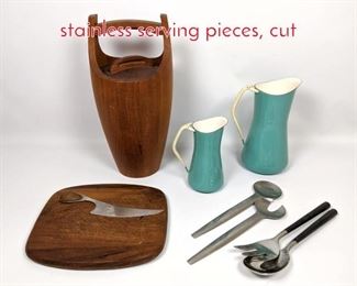 Lot 1491 Dansk teak Ice bucket and stainless serving pieces, cut