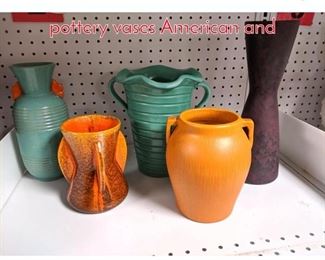 Lot 1499 Shelf lot Green and Orange pottery vases American and 
