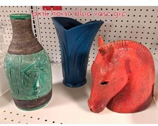 Lot 1504 Shelf lot 3pc Italian pottery pink horse blue vase gre