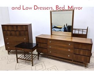 Lot 1178 STANLEY Bedroom Set. High and Low Dressers, Bed, Mirror