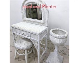 Lot 1186 3pcs lot White Wicker Vanity, stool and Planter