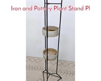 Lot 1204 Mid Century Modern Tall Iron and Pottery Plant Stand Pl