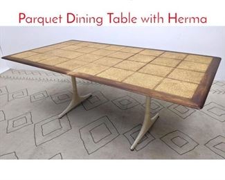 Lot 1210 Mid Century Modern Cork Parquet Dining Table with Herma