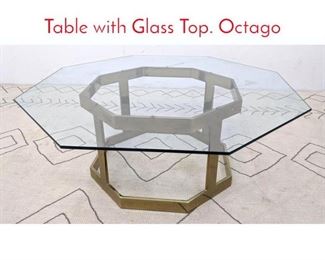 Lot 1220 Brass Tone Coffee Cocktail Table with Glass Top. Octago