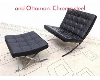 Lot 1227 Barcelona Style Lounge Chair and Ottoman. Chrome steel