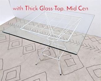 Lot 1231 Hairpin Cafe Dining Table with Thick Glass Top. Mid Cen