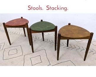 Lot 1248 set 3 50s Modern Triangle Stools. Stacking. 