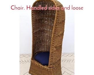 Lot 1293 Tall Rattan Valet Hooded Chair. Handled sides and loose