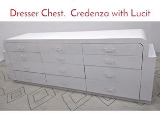 Lot 1306 Long White Laminate Dresser Chest. Credenza with Lucit