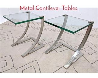 Lot 1315 Pair Contemporary Glass and Metal Cantilever Tables.