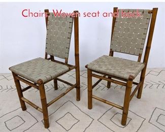 Lot 1333 Pair Rustic Bamboo Side Chairs. Woven seat and back.