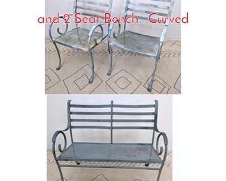 Lot 1349 3pc Iron Patio Set. 2 Cahirs and 2 Seat Bench. Curved 