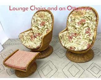 Lot 1352 3pcs Rattan Wicker Set. 2 Lounge Chairs and an Ottoman.