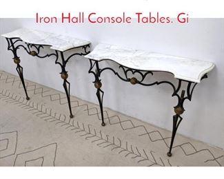 Lot 1382 Pair Marble Top Decorative Iron Hall Console Tables. Gi