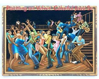 Lot 1408 ERNIE BARNES Style Painting on Velvet. Colorful Jazz Sc