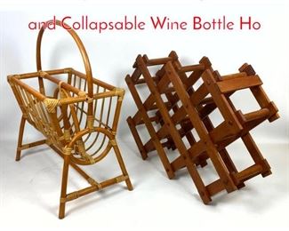 Lot 1425 2pc Bamboo Magazine Rack and Collapsable Wine Bottle Ho