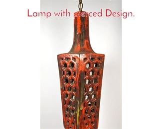 Lot 1439 Orange Pottery Pendant Lamp with pierced Design.