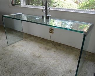 Mid Century Post modern glass and chrome water fall sofa table