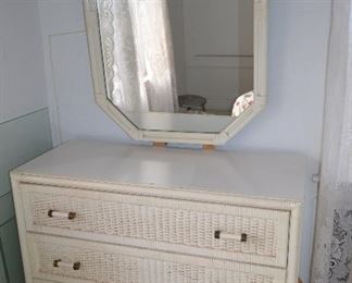 Wicker / Rattan Dresser, Night Stand and Mirror