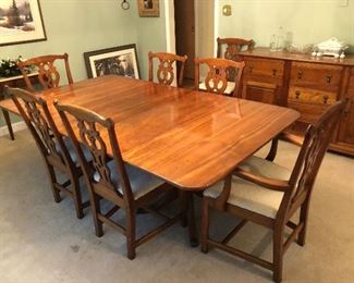 LOVELY, LEOPOLD STICKLEY, CHERRY DINING ROOM TABLE WITH 8 CHAIRS, CIRCA 1956