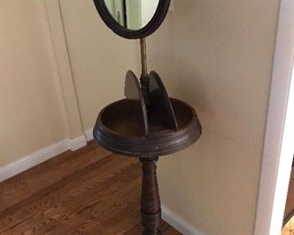 UNIQUE ANTIQUE SHAVING MIRROR ON STAND, w/SIDE COMPARTMENTS OPEN
