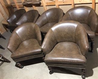 ETHAN ALLEN TRADITIONAL CLASSICS, SET OF 6 SWIVEL CHAIRS ON ROLLING CASTERS