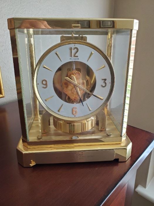 Jaeger LeCoutre Atmos Classic 1969  Brass Shelf Clock...TEXACO  Life Service Award ...This HIGH END clock is touted as the BEST EVER MADE.