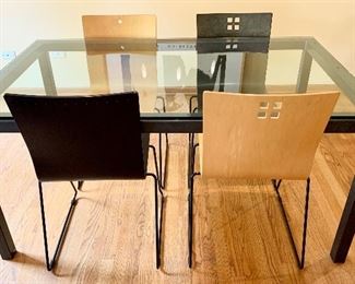 Room & Board 60L x 36W x 29H Glass Top
Table $150
With 4 Room & Board Modern Chairs 
Complete Set $495