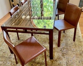 Room & Board dining Table w/ 6 Leather Chairs set $1895.00
Table only 84L x 38Wx 30H 
6 Chairs only 18.5w x 17d X 34h (17.5 floor to seat) 