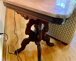 Antique Marble Top Table with Pedestal legs 24 x 17.75 x 28.5H. $135