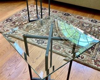 2 Room & Board wrought Iron Base, Beveled Glass Top 18 x 18 x 21h Tables  $75ea
(Originally $300 ea)