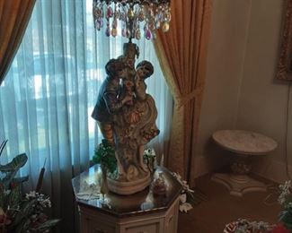 Capodimonte Double Figure (Boy & Girl) Italian Porcelain Table Lamp