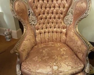Carved Wood Italian Gold Satin Chair